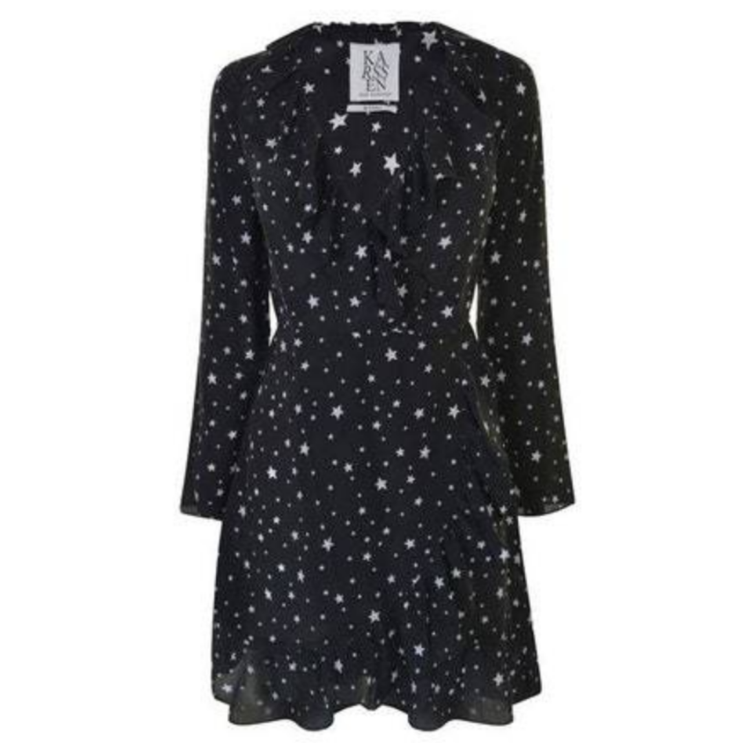 gemakkelijk Ziektecijfers Rand Zoe Karssen Black & White Silk Stars All Over Wrap Dress – Re_find Preloved