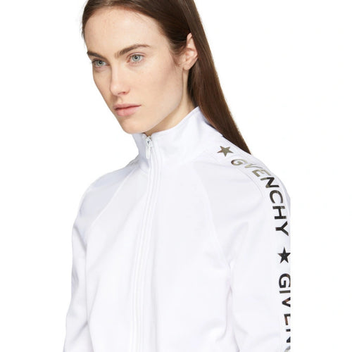 Givenchy White Silver Long Sleeve Technical Jersey Tracksuit Jacket