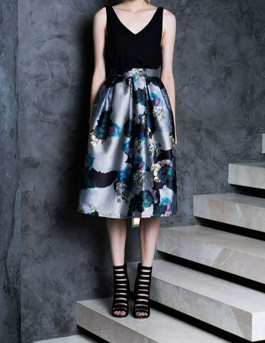 Asilio High Waisted Full Floral Garden Tea Skirt