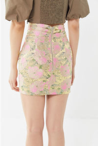 Bec & Bridge Disco Jaquard Mini Skirt Pink & Gold