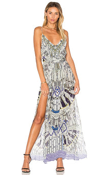 Camilla Silk Multi Layer V Neck Long Dress