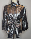 Carla Zampatti Silver Metallic Bow Formal Shirt