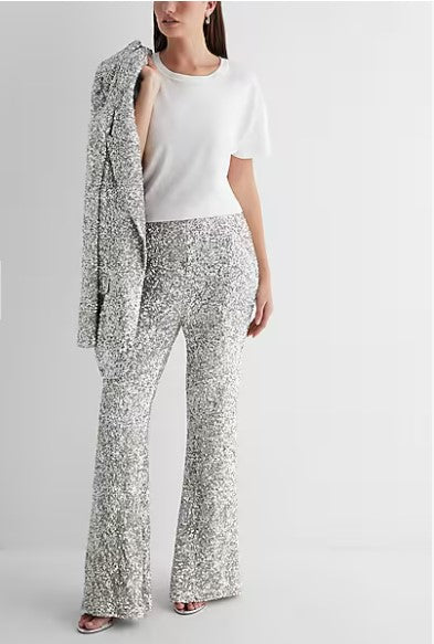 Express Sequin Super High Rise Flared Pants