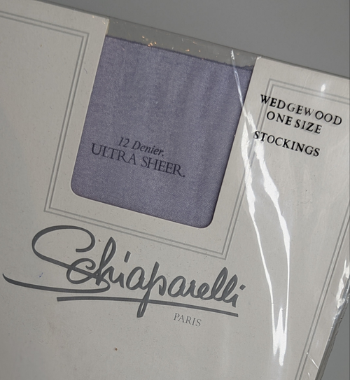 Schiaparelli Paris Vintage Designer Sheer 'Wedgewood' Blue Coloured Stockings