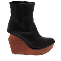 Jeffrey Campbell Leather Wood Wedge Booties