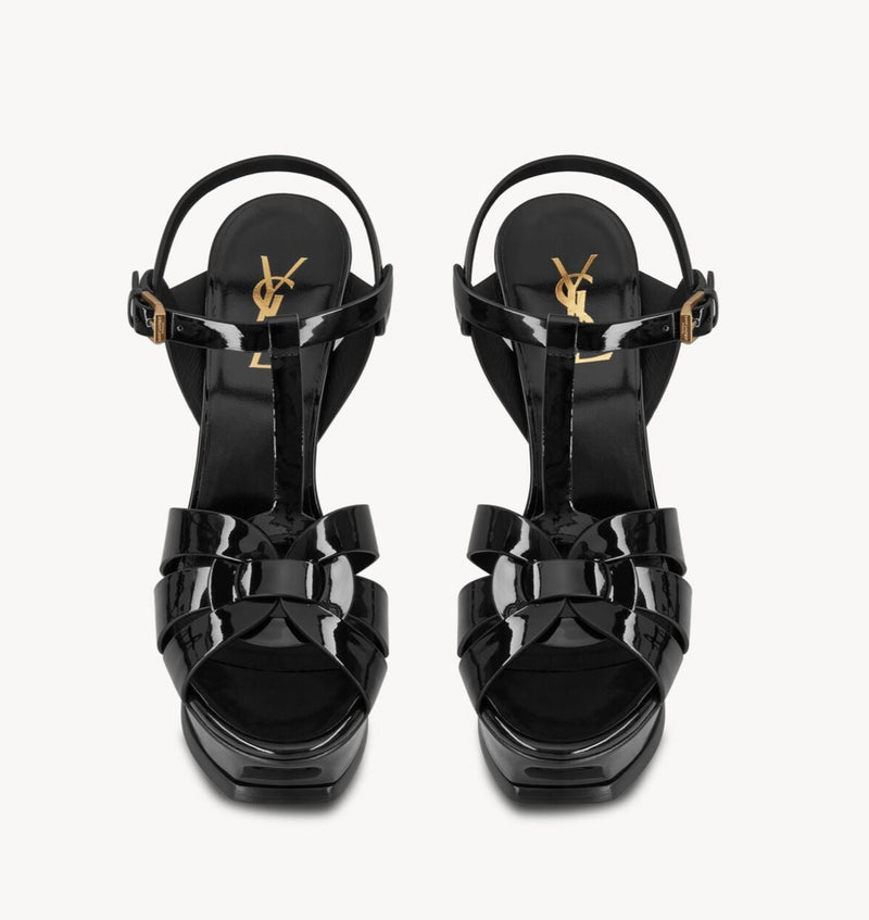 Saint Laurent Paris YSL Black Tribute T-Strap Platform Sandals