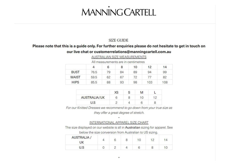 Manning Cartell Size Chart