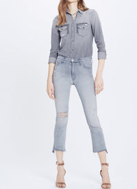 Mother Light Grey Best Left in The ShadowsCrop Step Fray Denim Jeans