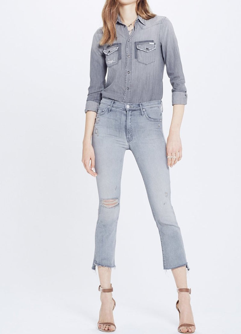 Mother Light Grey Best Left in The ShadowsCrop Step Fray Denim Jeans