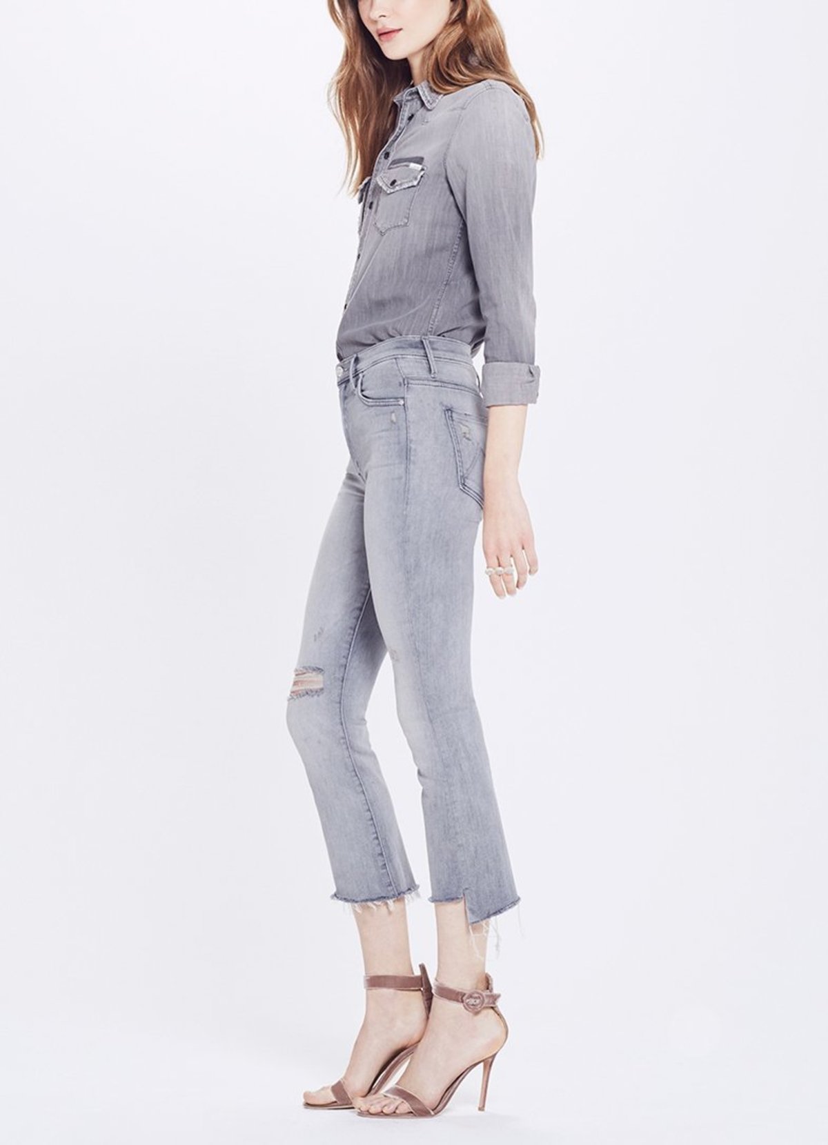 Mother Light Grey Best Left in The ShadowsCrop Step Fray Denim Jeans