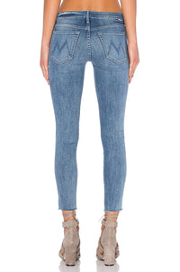 Mother Blue Ankle Fray Skinny Denim Jeans