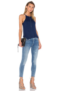 Mother Blue Ankle Fray Skinny Denim Jeans