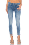 Mother Blue Ankle Fray Skinny Denim Jeans