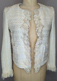 Scanlan Theodore Cream Textured Fringe Blazer Jacket