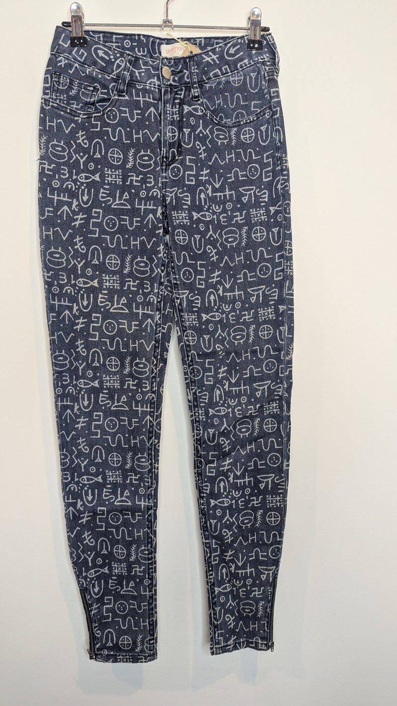 Gorman River Nile Hieroglyphics Pattern High Wasited Denim Jeans