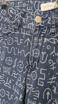 Gorman River Nile Hieroglyphics Pattern High Wasited Denim Jeans