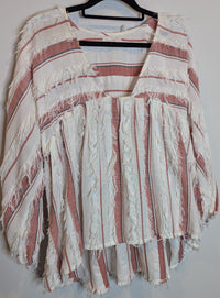 Tigerlily Stripe Long Sleeve Feathered Boho Blouse