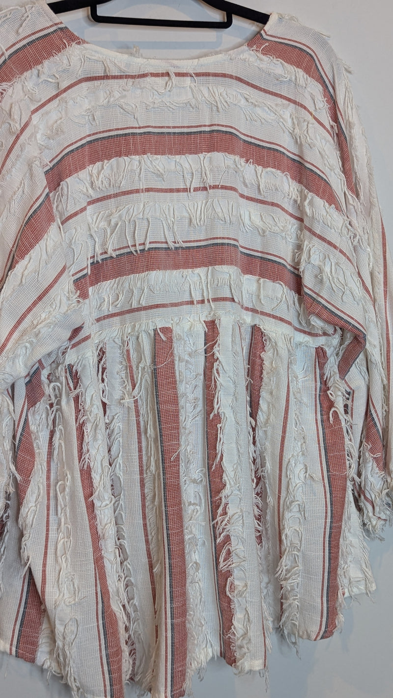 Tigerlily Stripe Long Sleeve Feathered Boho Blouse