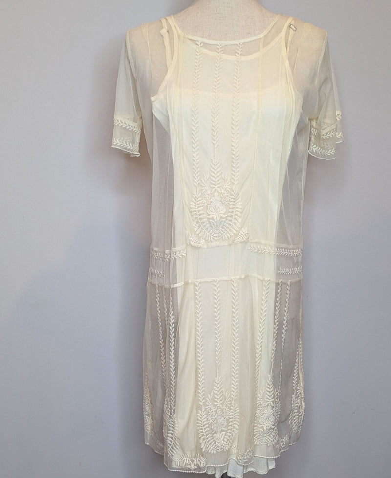 Flannel Cream Lace Dress With Slip Dress