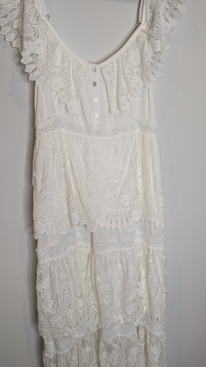 Tulle & Batiste White Lace Tiered Maxi Dress