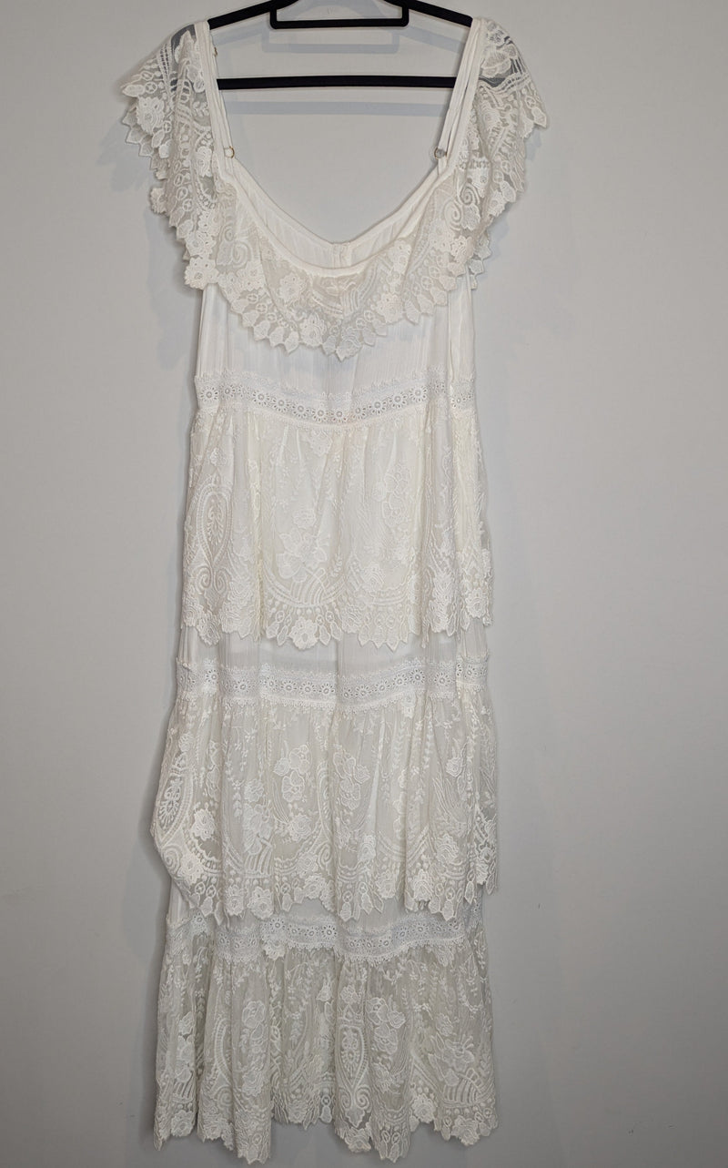 Tulle & Batiste White Lace Tiered Maxi Dress