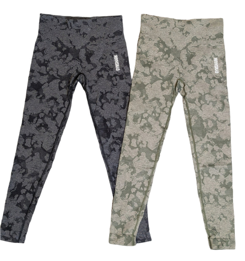 Gymshark Adapt Camo Seamless Leggings x 2 Pairs Green Grey