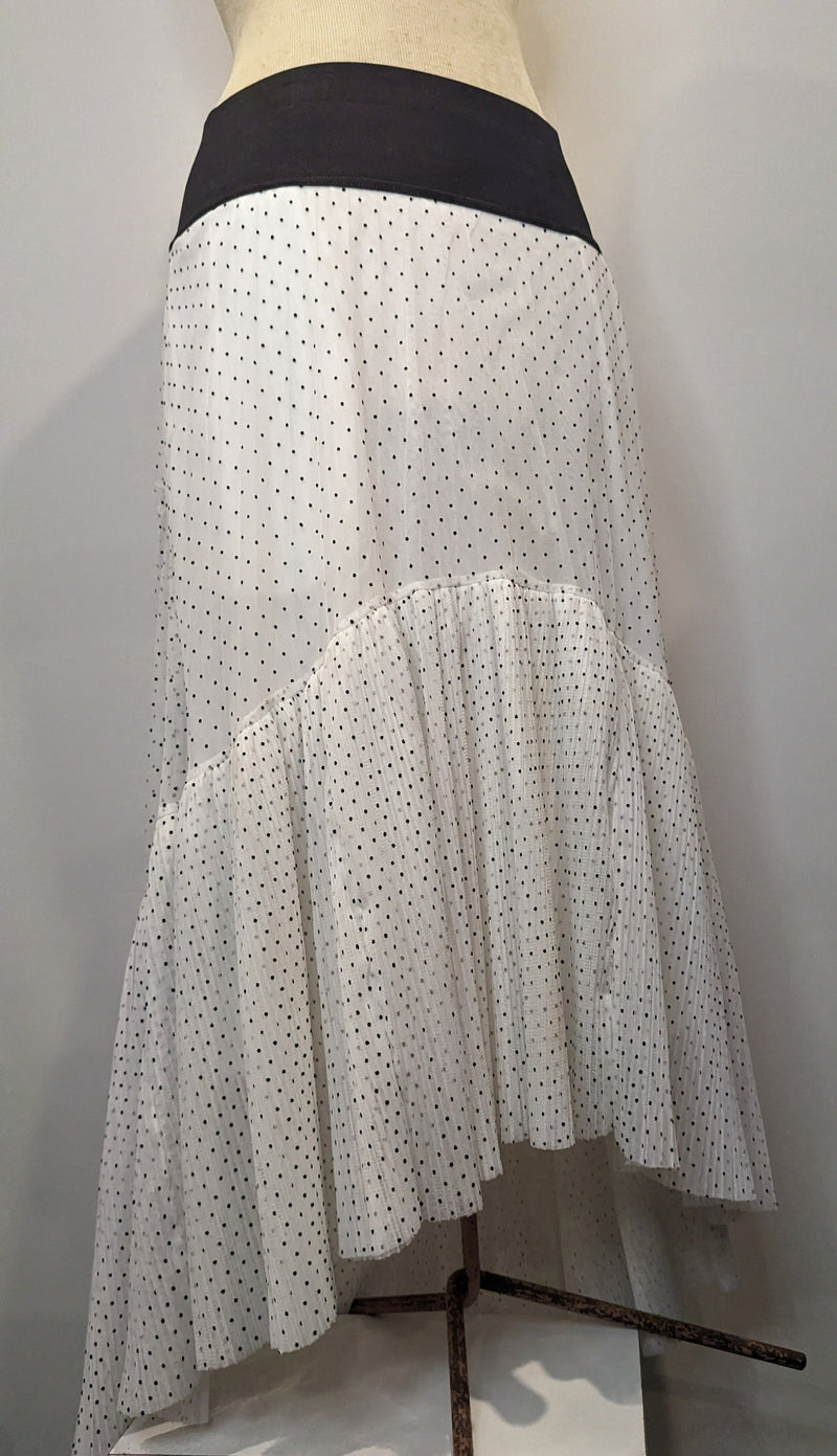 Vintage White Tulle Pleated Polka Dot Skirt