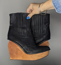 Jeffrey Campbell Leather Wood Wedge Booties