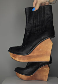 Jeffrey Campbell Leather Wood Wedge Booties