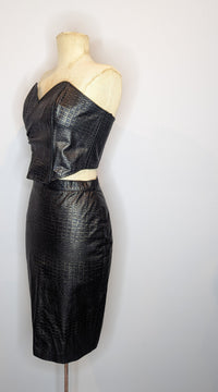 Frantik Australia Black Gold Print Vintage Leather Top Skirt Set