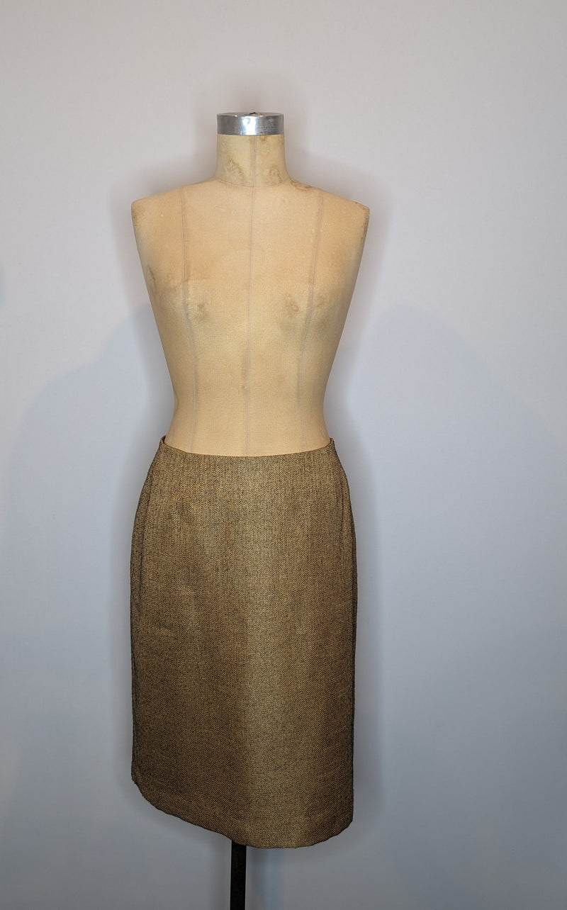 Carla Zampatti Gold & Black Textured Vintage Suit 2-Peice Skirt & Jacket