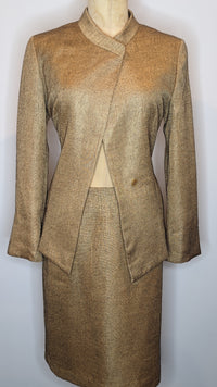 Carla Zampatti Gold & Black Textured Vintage Suit 2-Peice Skirt & Jacket