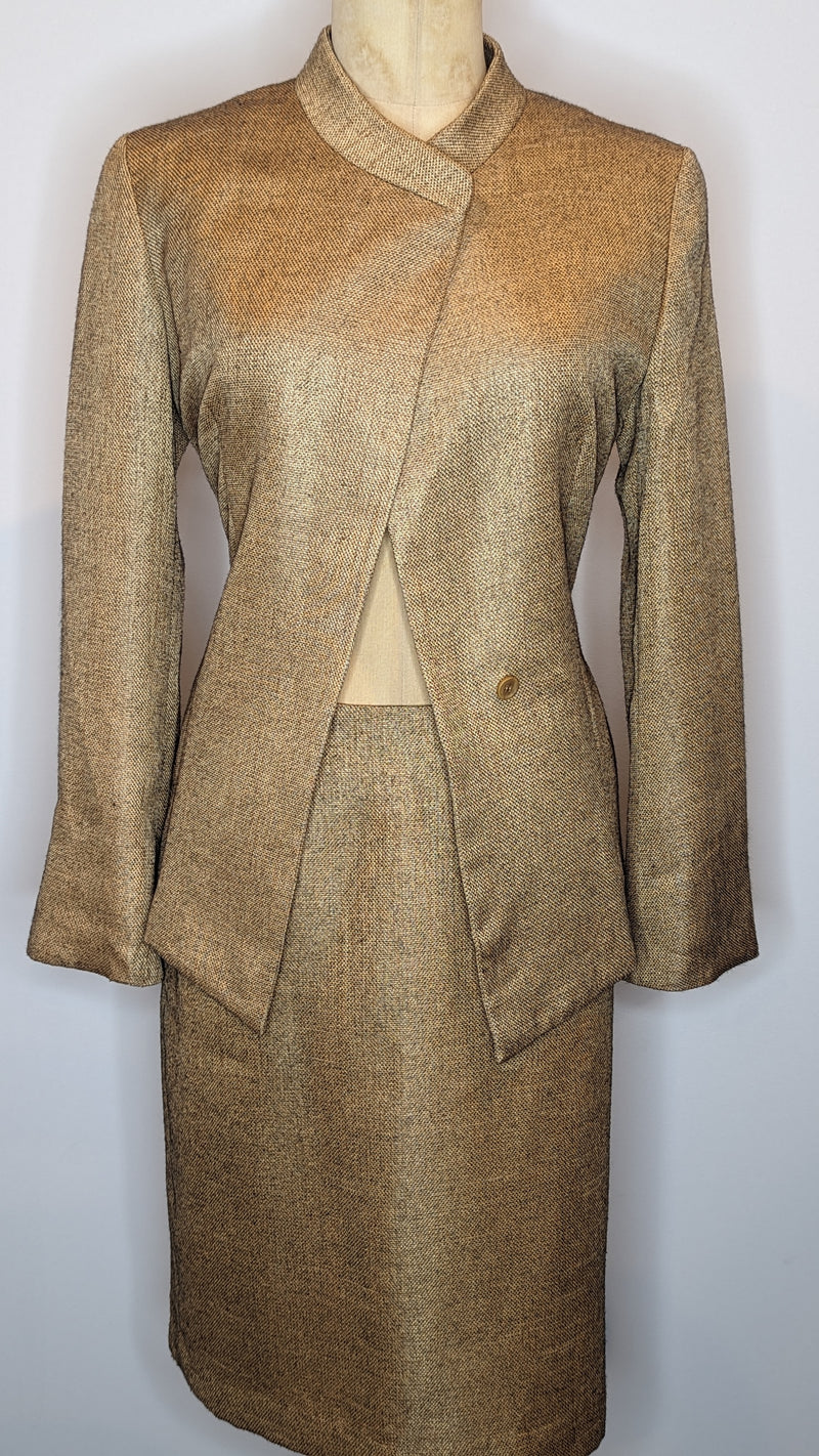 Carla Zampatti Gold & Black Textured Vintage Suit 2-Peice Skirt & Jacket