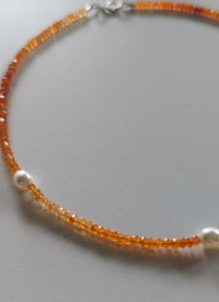 Ombre Orange Carnelian Freshwater Pearl, Sterling Silver Beaded Necklace