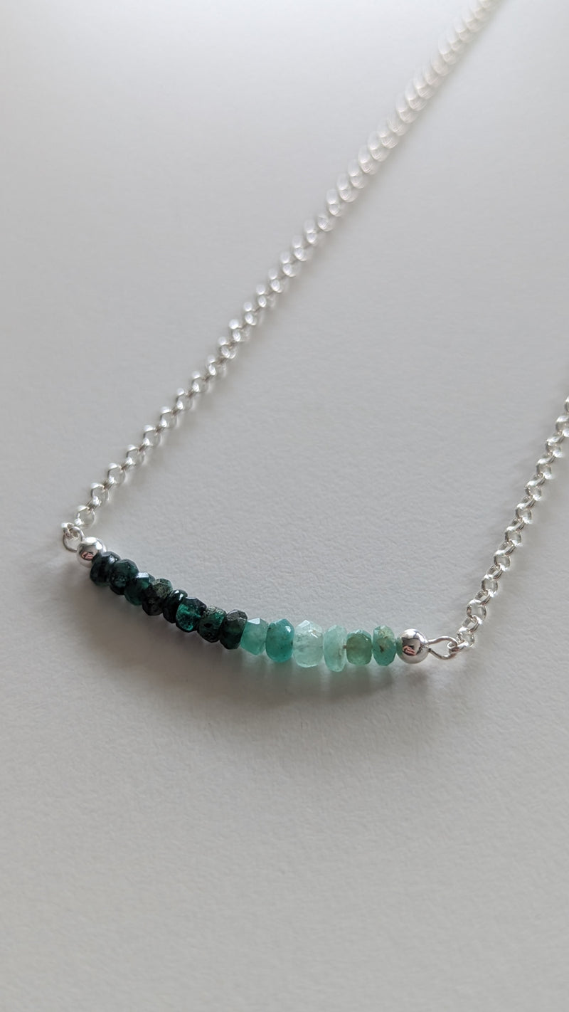 Emerald Ombre Gemstone Sterling Silver Bar Chain Necklace