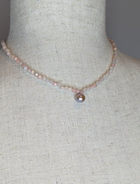 Pink Jade & freshwater pear Beaded Gemstone Sterling Silver Pendant Necklace