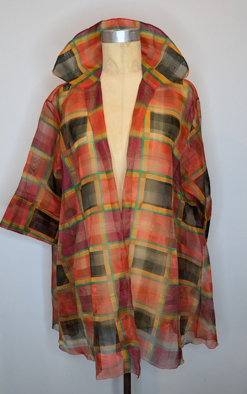 Red Tartan Gingham Check Pattern Sheer Jacket