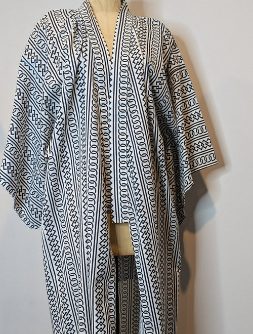 Black & White Patterned Japanese Cotton Kimono