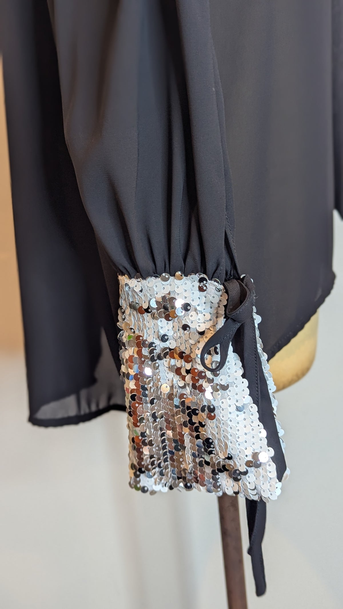 Saint Gil Paris Sheer Black Sequin Cuff Blouse