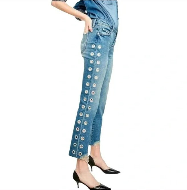 Reiko Preston Holes Straight Cropped Jeans