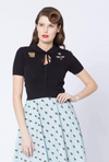 Revival Pin Up Rockabilly Retro Style Queen Bee Embroidered Knit Cropped Top