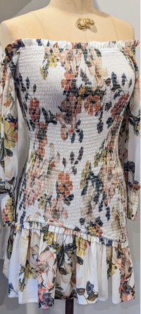 Sheike Floral Shirred Off Shoulder Dress