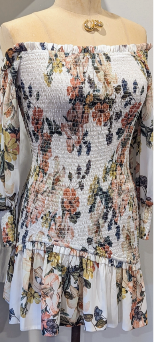 Sheike Floral Shirred Off Shoulder Dress