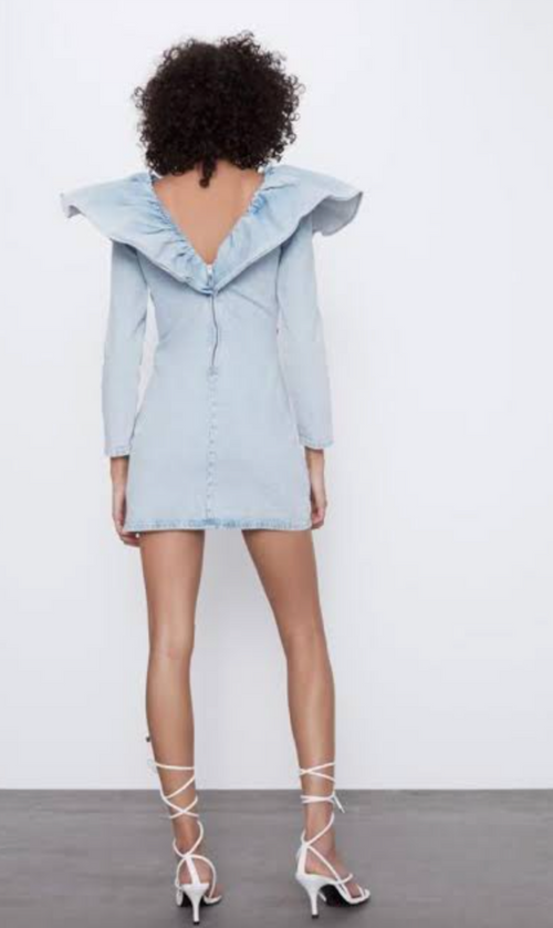 Zara Ruffle Frill Denim Mini Dress