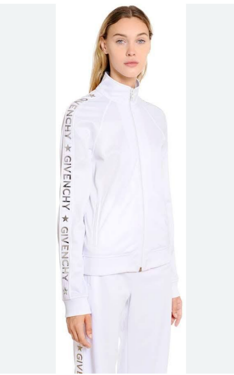 Givenchy White Silver Long Sleeve Technical Jersey Tracksuit Jacket