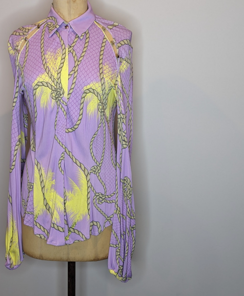 Versace Collection Patterned Lilac Purple Yellow Shirt Blouse Long sleeve Top