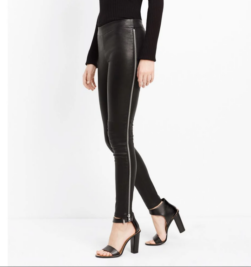 Vince Black Leather Leggings Side Zip Detail