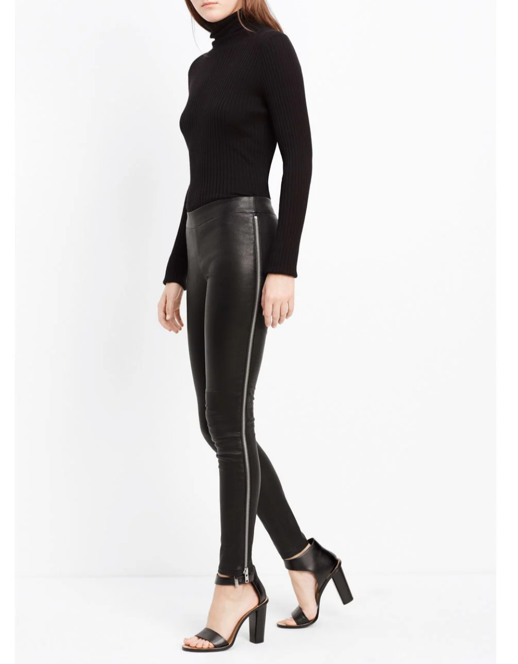 Vince Black Leather Leggings Side Zip Detail