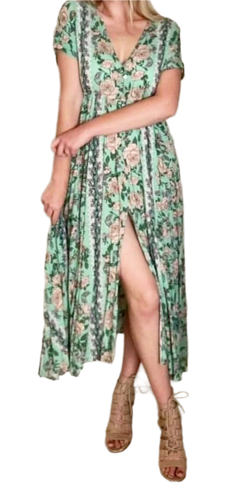 Jaase Mint Floral Maxi Boho Dress