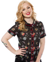 Hell Bunny Lovebird Retro 50s Rockabilly Sheer Tattoo Prints Blouse